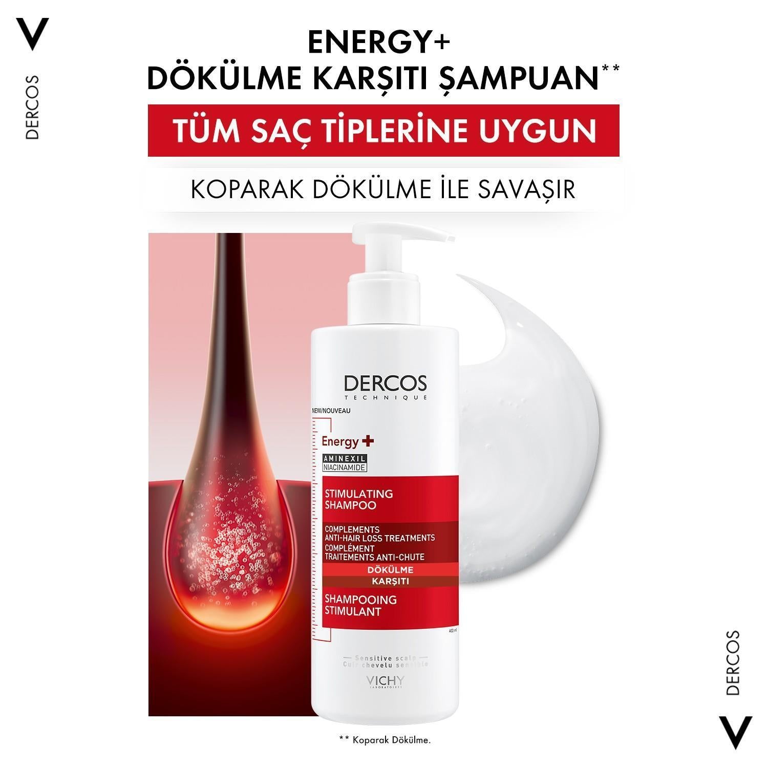 Vichy Dercos Energising Anti-Hair Loss Shampoo 400ml - Strengthens Hair Roots, Hypoallergenic Vichy Dercos Energising Shampoo - Anti-Hair Loss & Hypoallergenic Vichy Dercos Energising Shampoo, Anti-Hair Loss Shampoo, Hair Loss Treatment, Hypoallergenic Shampoo, Hair Strengthening Shampoo, Hair Care, Sensitive Scalp Solutions, Niacinamide, Panthenol, Hair Nourishment, Hair Vitality