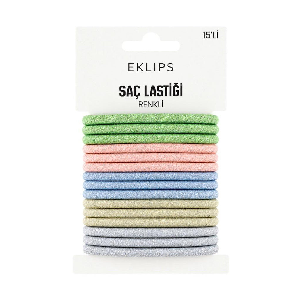 Eklips 15-Piece Glitter Colored Elastic Hair Ties