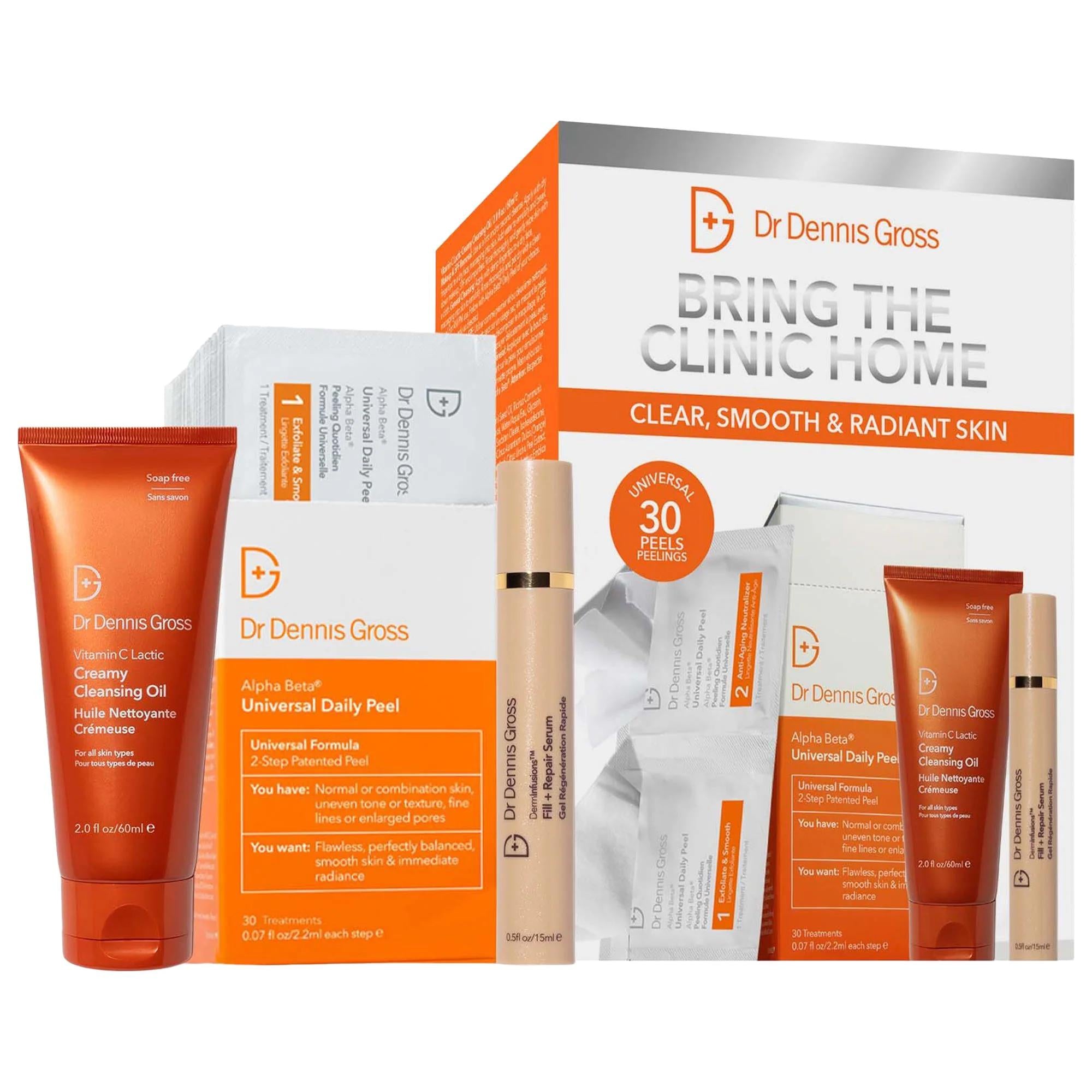 Dr. Dennis Gross Skincare Bring the Clinic Home Alpha Beta® Universal Daily Peel Kit - Vegan, Cruelty-Free Skincare Set for Radiant, Smooth Skin Dr. Dennis Gross Skincare Kit - Vegan Skincare for Radiant Skin Skincare Set, Dr. Dennis Gross Skincare, Alpha Beta Universal Daily Peel, Vegan Skincare, Cruelty-Free Skincare, Skincare Routine, Exfoliating Skincare, Hydrating Cleanser, Anti-Aging Serum, Clean Skincare, Paraben-Free, Phthalate-Free, Gift Sets, Skincare for Dullness, Skincare for Uneven Texture, Ski