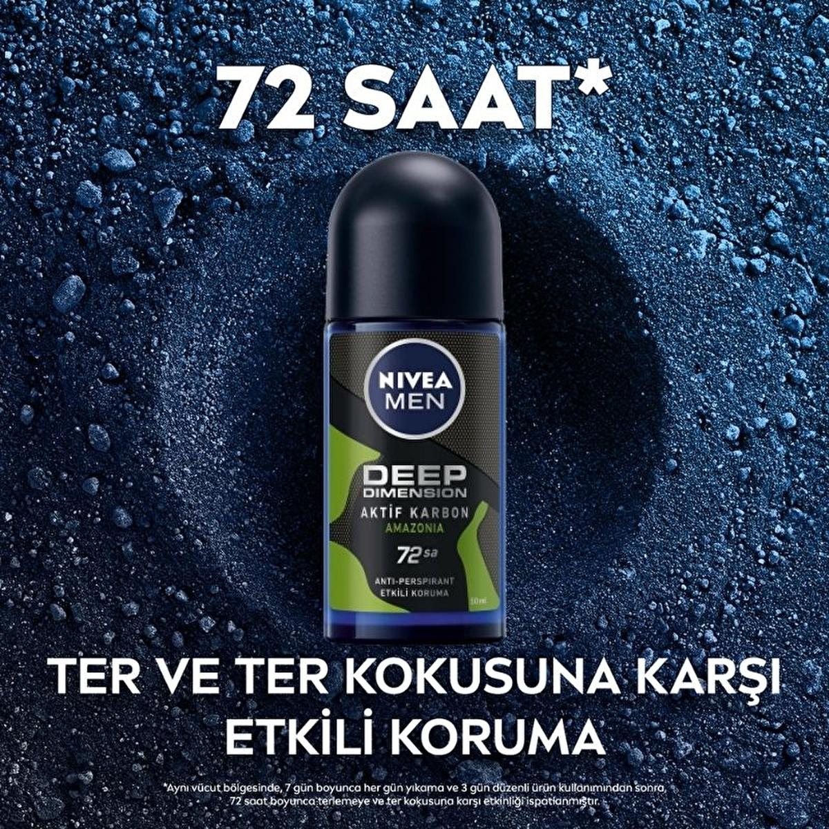 Nivea Men Deep Dimension Amazonia Roll-on Deodorant - Long Lasting Anti-Perspirant Protection for Men, 72 Hours Freshness, Masculine Scent Nivea Men Deep Dimension Amazonia Deodorant - 72 Hours Freshness Nivea Men Deodorant, Roll-on Deodorant, Long-lasting Anti-perspirant, Men's Grooming, Amazonia Scent Deodorant, Men's Personal Care, Anti-perspirant Deodorant, Masculine Fragrance, Black Carbon Deodorant, Dermatologically Tested Deodorant, 72 Hour Protection, Freshness for Men, Confidence Boost, Daily Groom