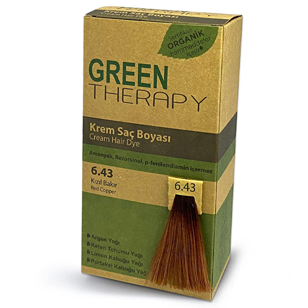Green Therapy - Natural Argan Oil Hair Dye for Gray Hair Coverage, Chemical-Free, 6.43 Red Copper - Hair Dye