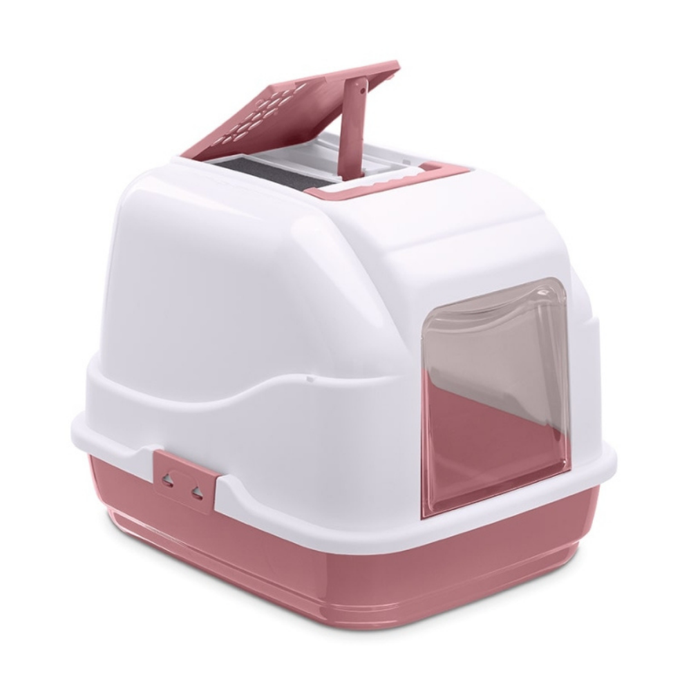 Imac Easy Cat Hooded Litter Box Pink & White 50x40x40cm