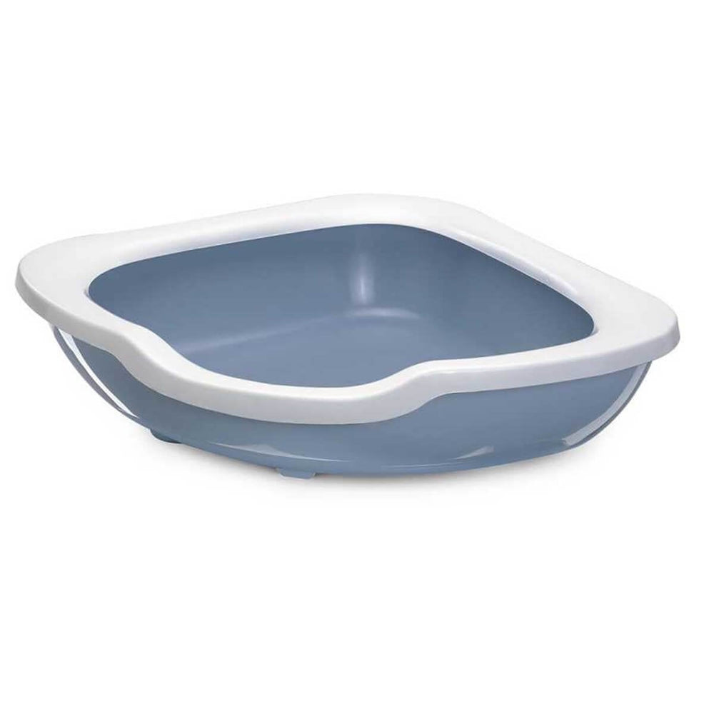 Imac Fred Corner Open Cat Litter Tray Blue, Space-Saving Design