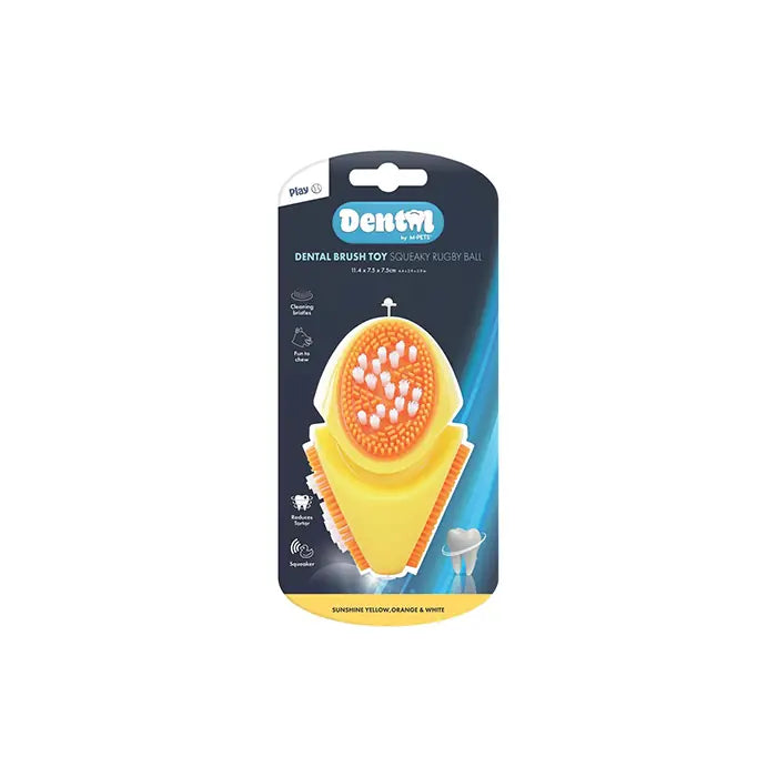 M-Pets Dental Squeaky Ruby Ball Dog Toy with Toothbrush Bristles