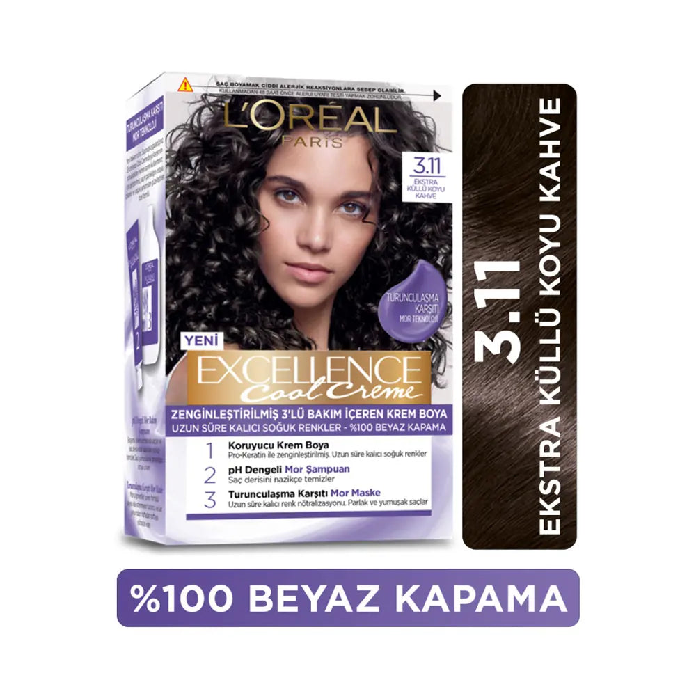 L'Oreal Excellence Cool Creme 3-11 Extra Ash Dark Brown Hair Dye