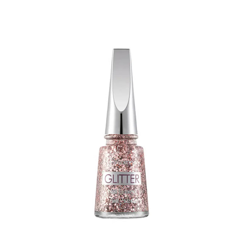 Flormar Glitter Nail Polish GL02 Pink Silver Shiny Finish