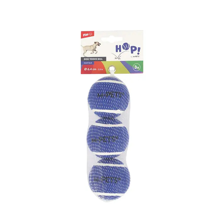 M-Pets Hop Tennis Ball Set Blue Durable Pet Toy 6.4cm 3-Pack