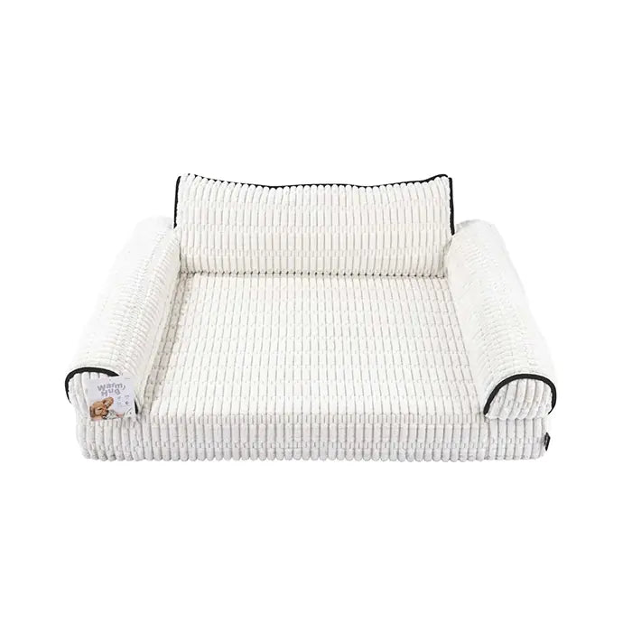 M-Pets Warm Hug Velvet Sofa Style Cat & Dog Bed White Large