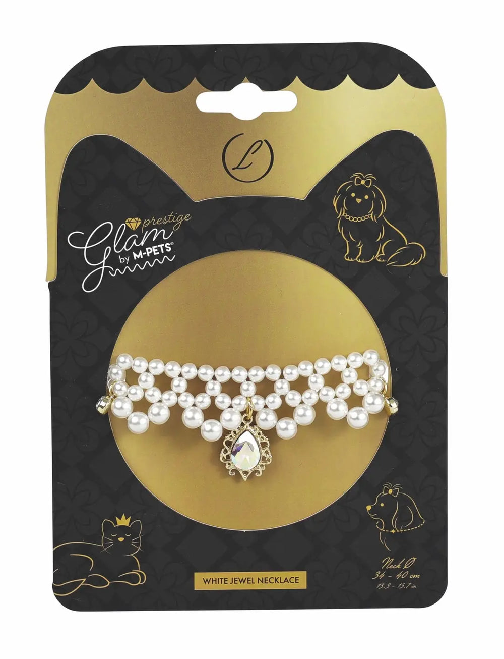 M-Pets Glam Prestige White Jewel Dog Necklace L