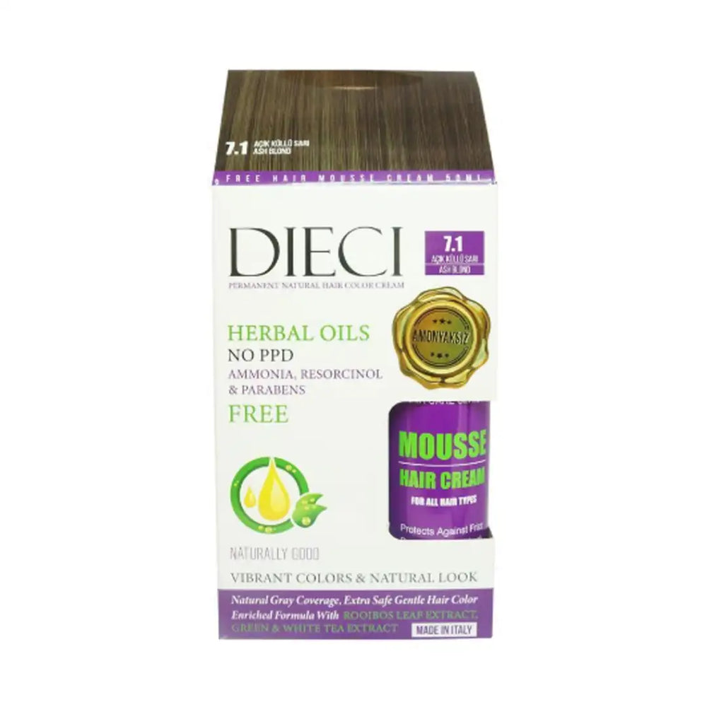 Dieci Herbal Oil Ammonia-Free Hair Color 7.1 Light Ash Blonde
