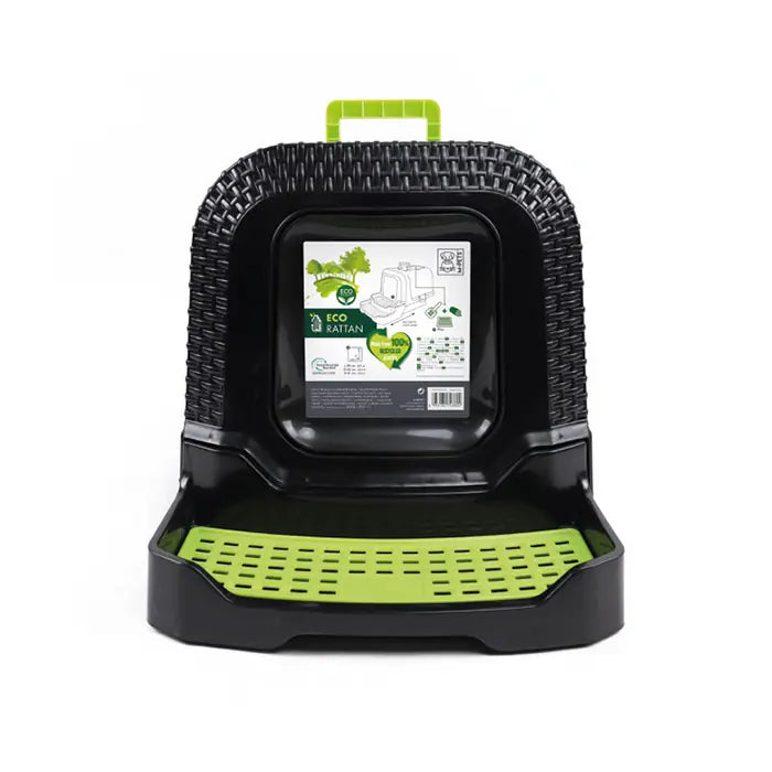 M-Pets Eco Rattan Hooded Cat Litter Box Black & Green 69x42x41cm