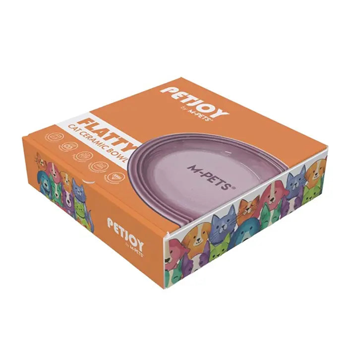 M-Pets Petjoy Flatty Ceramic Pet Food and Water Bowl Purple 500ml