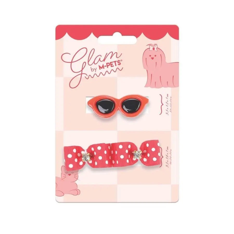 M-Pets Glam Glasses & Bow Hair Clip for Cats and Dogs Red