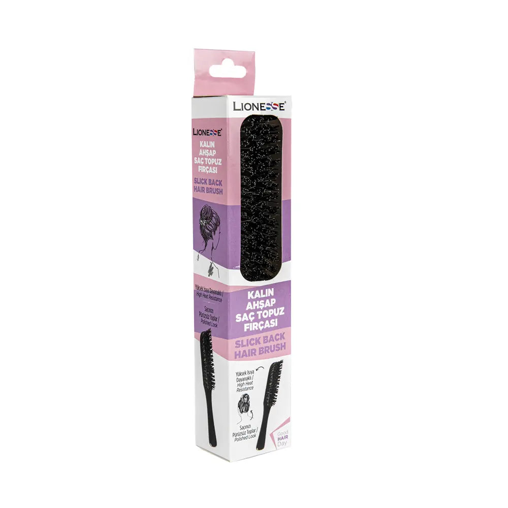 Lionesse Thick Wooden Hair Bun Brush for Professional Styling