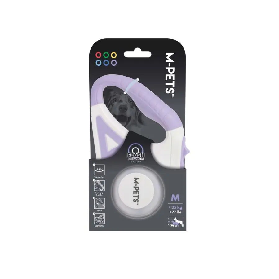 M-Pets Flash LED Purple Automatic Retractable Dog Leash