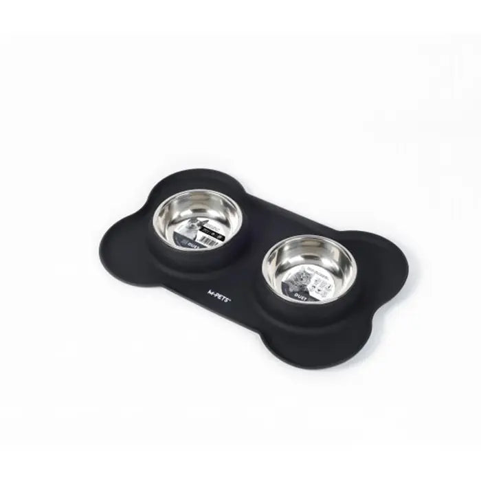M-Pets Duet Silicone Mat Pet Bowl Set Black 2x200ml