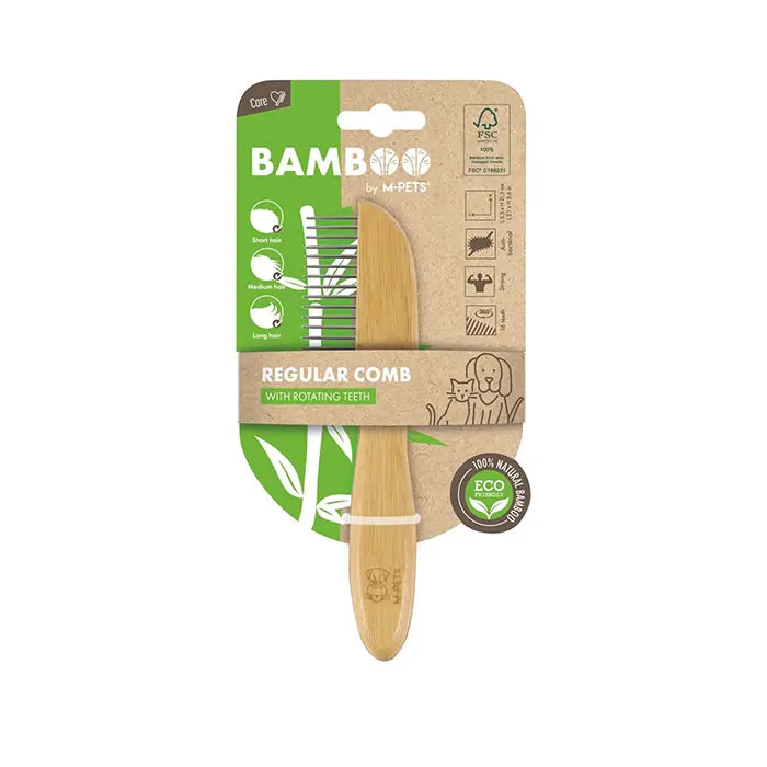 M-Pets Bamboo 16-Tooth Pet Grooming Comb for Cats and Dogs 21.5cm