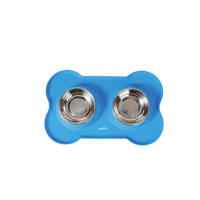 M-Pets Duet Silicone Mat Pet Bowl Set Blue 2x400ml