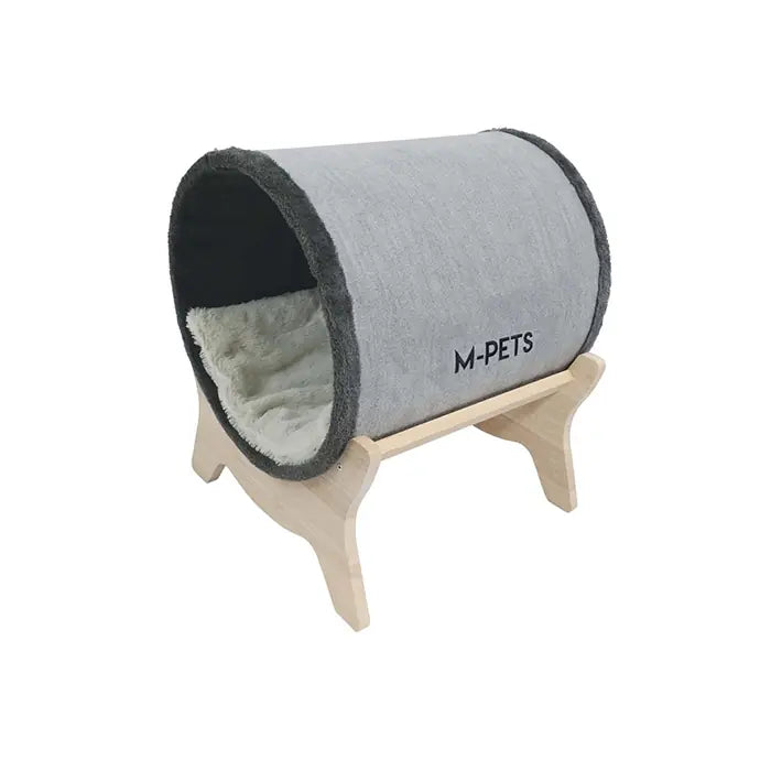 M-Pets Tunnel Elevated Wooden Leg Cat Bed Grey