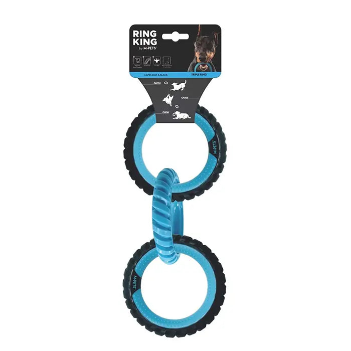 M-Pets Ring King Triple Dog Toy Durable Triple Ring Blue & Black