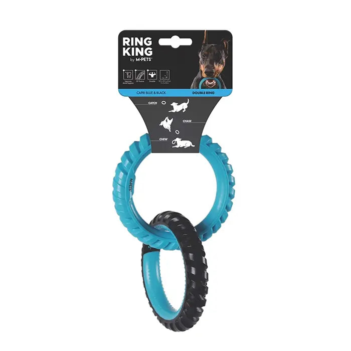 M-Pets Ring King Double Dog Toy Durable Dual Ring Blue & Black