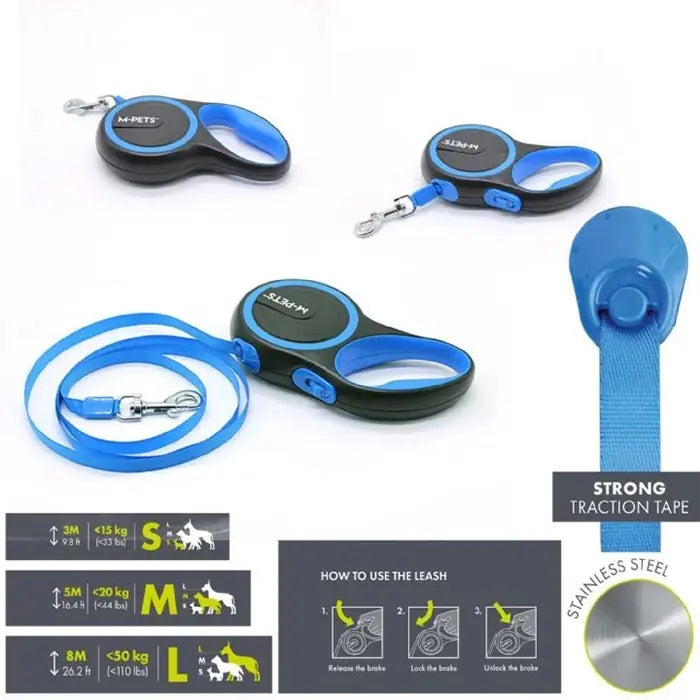 M-Pets Liberty Automatic Retractable Dog Leash 5M Blue Medium