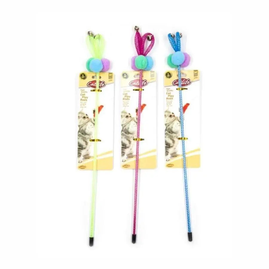 Catlife Plush Ball & Bell Cat Wand Toy Mixed Colors 40 cm