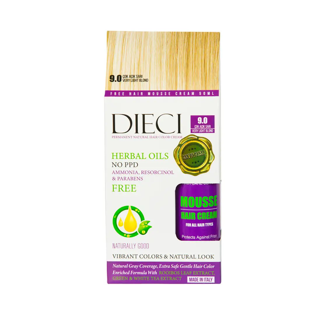 Dieci Herbal Oil Ammonia-Free Hair Color 9.0 Very Light Blonde