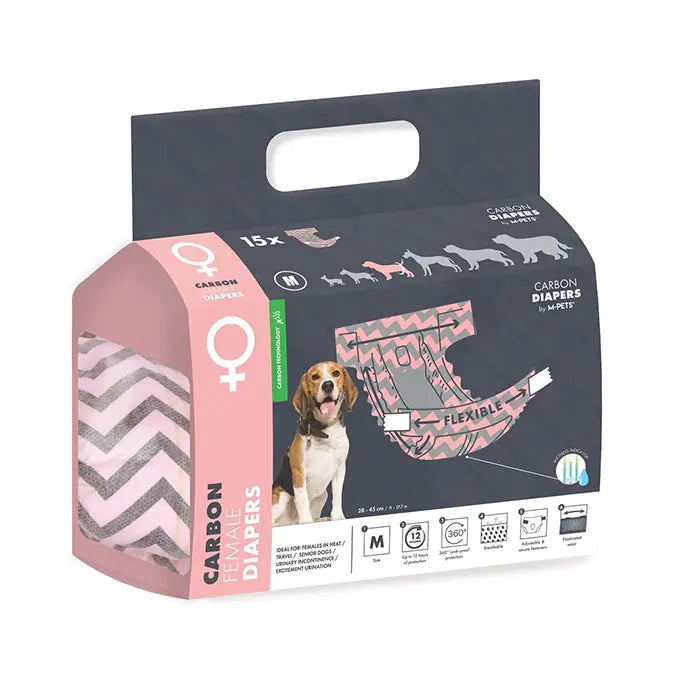 M-Pets Carbon Female Dog Diapers Odor Control Medium 15 Count