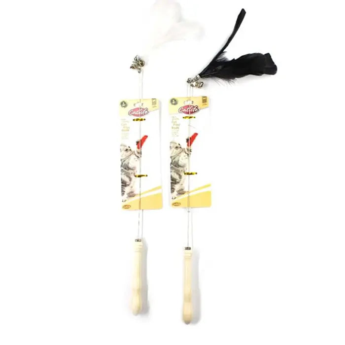 CatLife Wooden Handle Feather Cat Teaser Wand 55cm