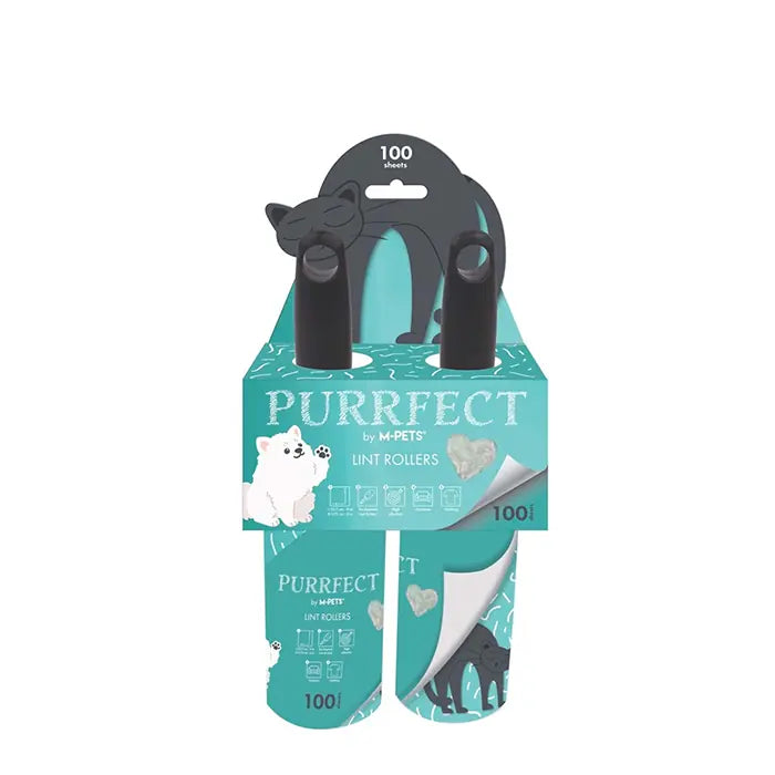 M-Pets Purrfect Pet Hair Lint Roller for Clothes and Furniture 2x100 Sheets