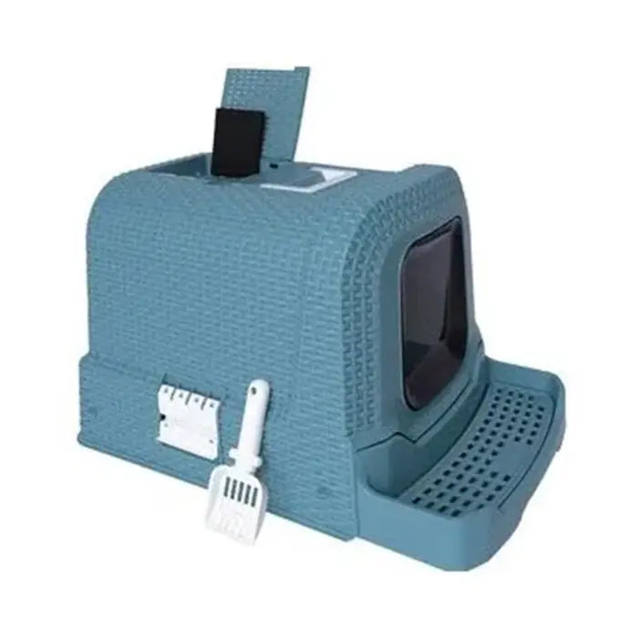 M-Pets Suez Rattan Hooded Cat Litter Box Blue 69x42x41 cm