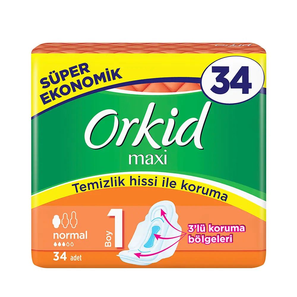 Orkid Maxi Normal Size 1 Sanitary Pads for Daily Comfort 34 Count