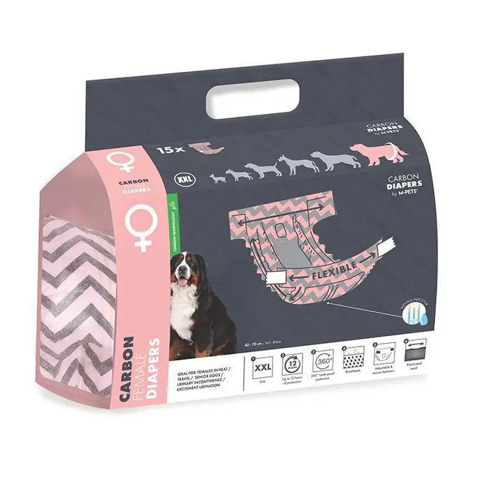 M-Pets Carbon Female Dog Diapers Odor Control XXLarge 15 Count