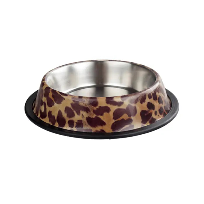 Oripet Leopard Print Steel Pet Food Bowl 24 oz