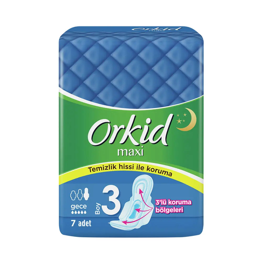 Orkid Maxi Night Sanitary Pads for Leak Protection 7 Count