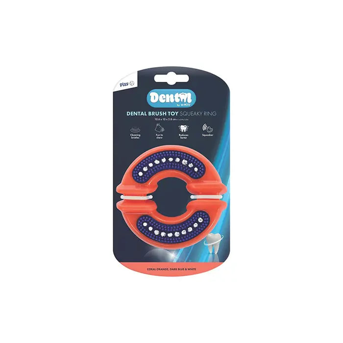 M-Pets Dental Squeaky Ring Dog Toy with Toothbrush Texture