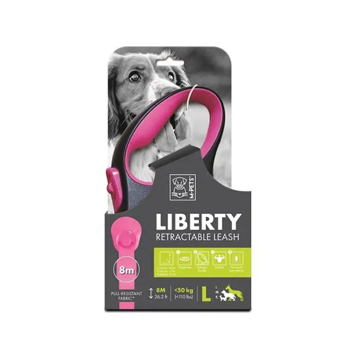 M-Pets Liberty Retractable Tape Leash for Large Dogs Pink 8m