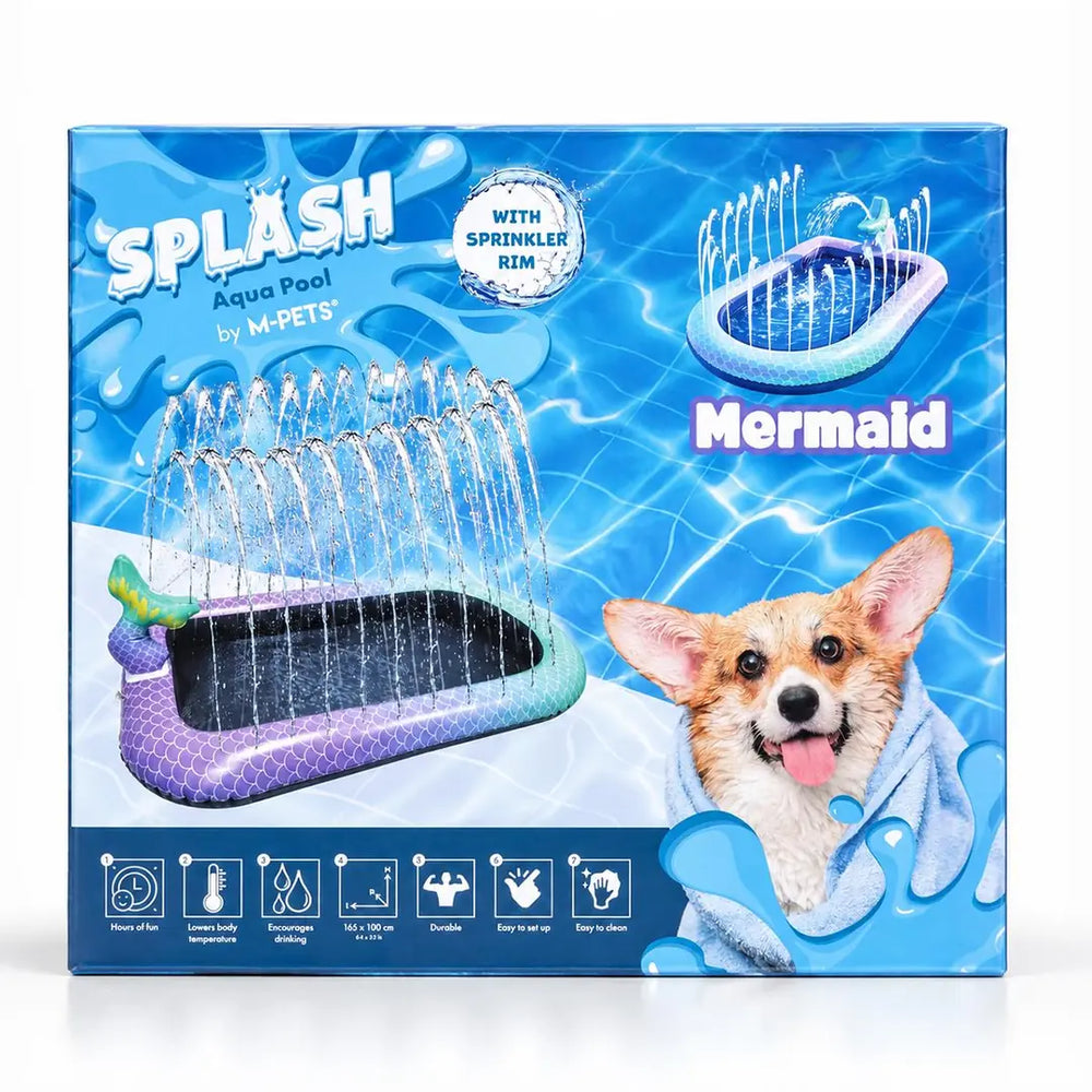 M-Pets Splash Mermaid Dog Splash Pool with Fountain, 164x94 cm
