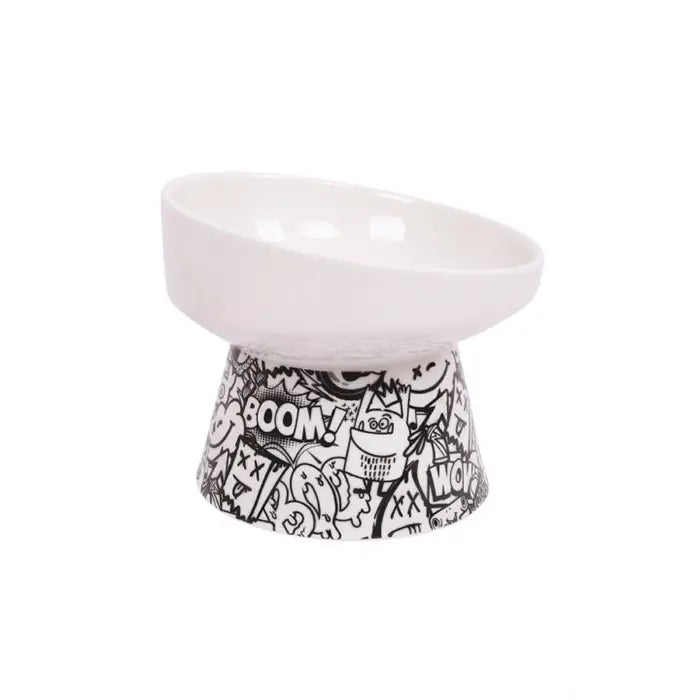 M-Pets Urban Style Tilted Ceramic Pet Bowl Black & White 350ml