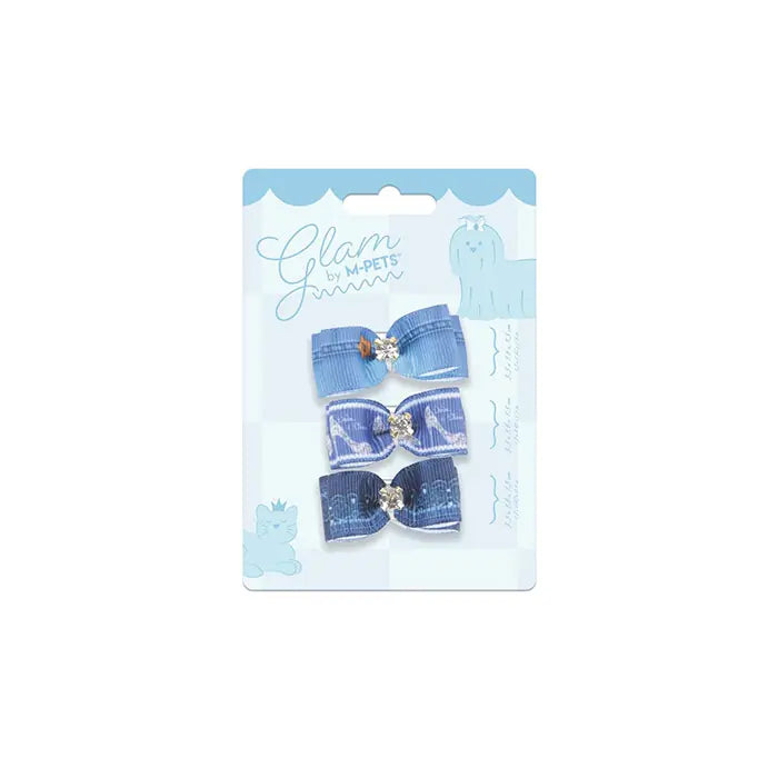 M-Pets Glam Bow Dog Hair Clip in Blue 1 pc