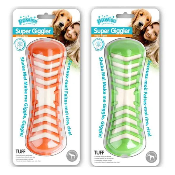 Pawise Super Giggle Squeaky Bone Dog Toy 19cm - Durable Rubber Chew Toy