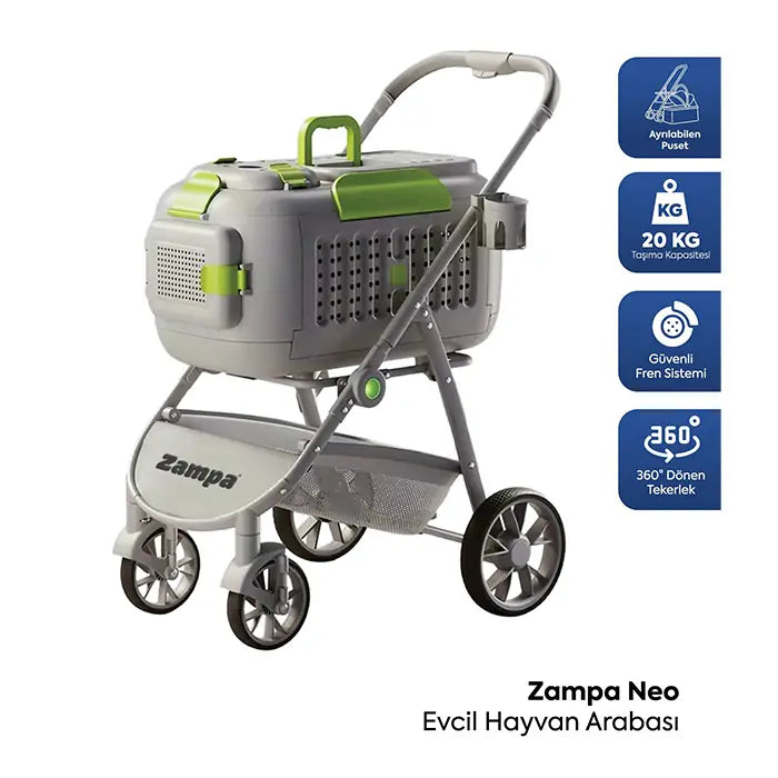Zampa Neo Cat and Dog Stroller Foldable Travel Carrier Grey