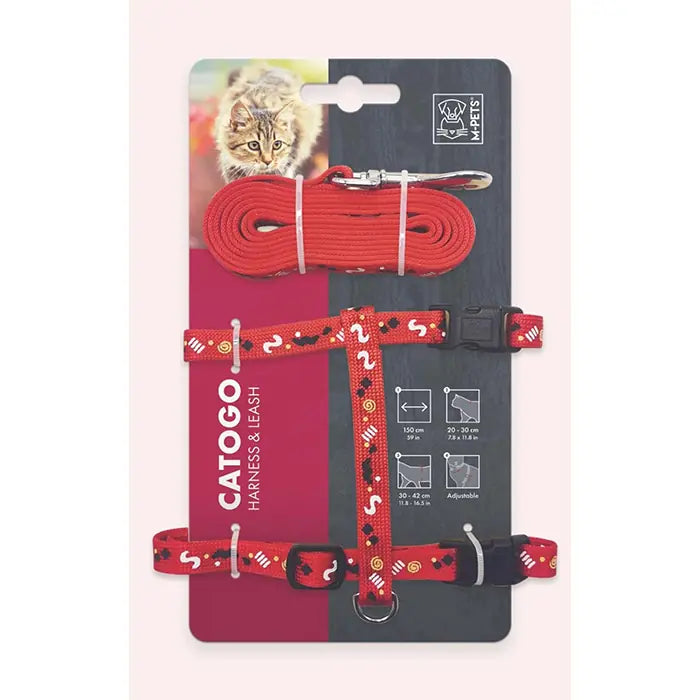 M-Pets Catogo Red Cat Harness and Leash Set for Safety