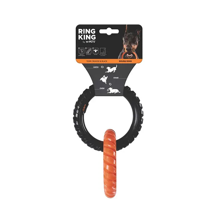 M-Pets Ring King Double Dog Toy Durable Tug & Toss Ring Orange