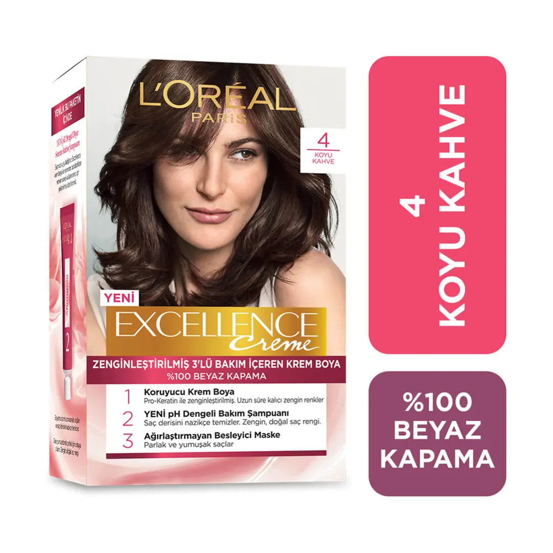 Loreal Excellence Creme Hair Dye 4 Dark Brown 1 Pack