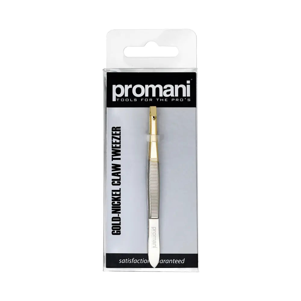 Promani Flat Tip Tweezers Gold &amp; Nickel Pr-918 for Brow Shaping