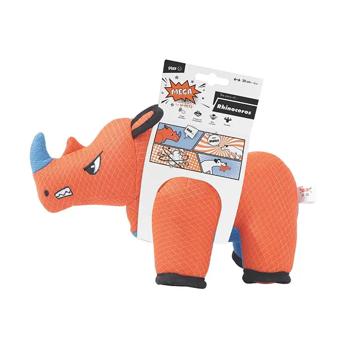 M-Pets Mega Rhino Dog Toy with Squeaker, Durable Fabric, Large Size