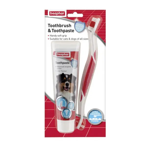 Beaphar Dog Toothpaste and Toothbrush Set with Meat Flavor