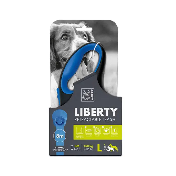 M-Pets Liberty Retractable Dog Leash 8 Meter Blue Large